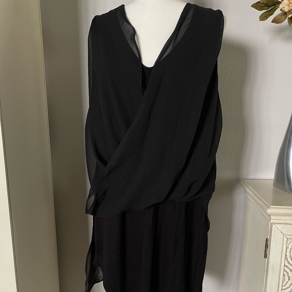 Black Modal Knit Dress Draped Chiffon Bodice